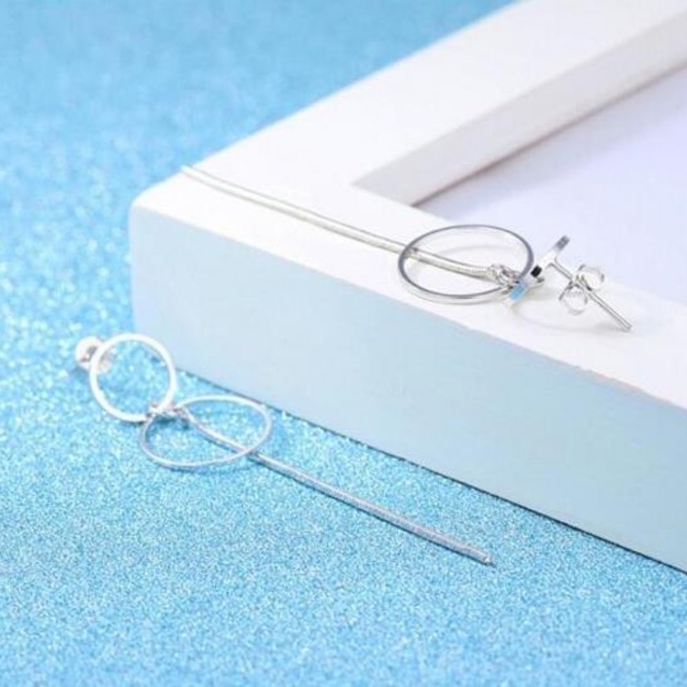NEW 925 Sterling Silver Double Circle Earrings 1 - Picture 4 of 4